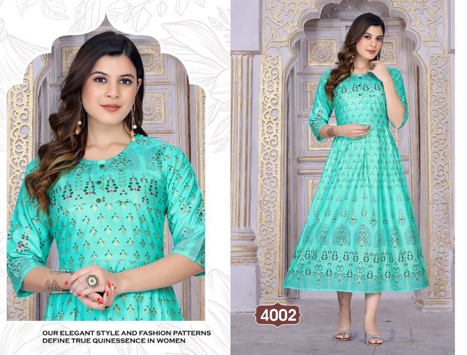 New Riyaa Albeli 2 Fancy Festive Wear Rayon Printed Long Kurti Collection